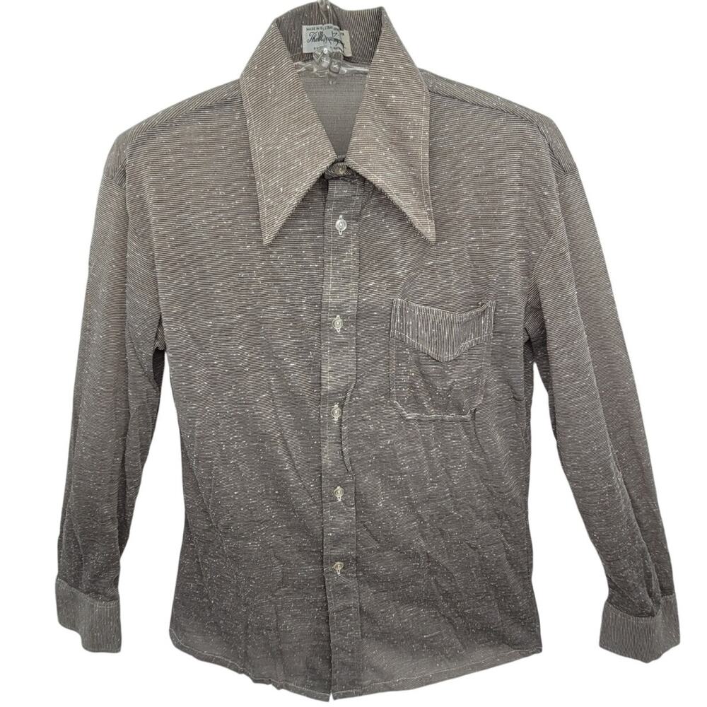 The May Company Vintage 70s Brown Silk Blend Sheer Collared Button Up Mens Shirt